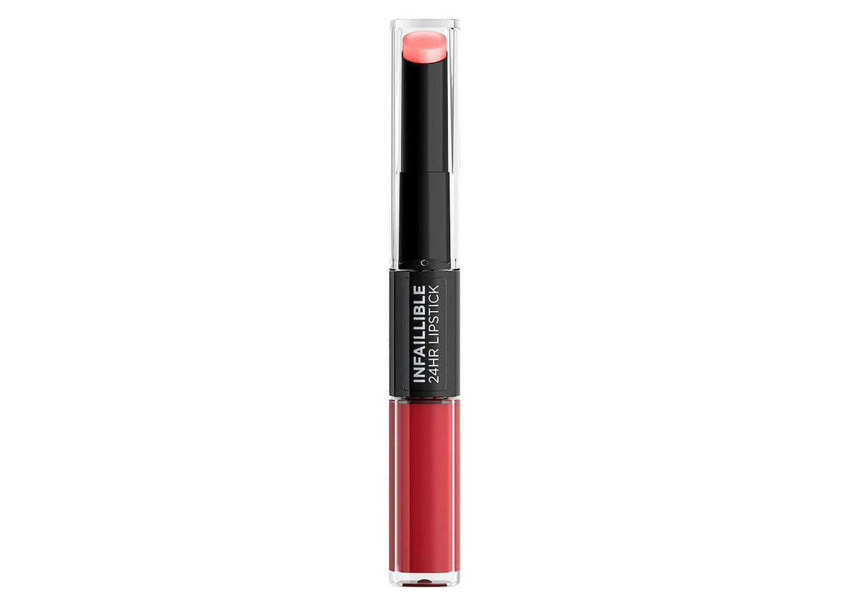 L'OrÃƒÂ©al Paris, Infallible 24hr Lipstick, labial de larga duraciÃƒÂ³n de dos pasos: lÃƒÂ­quido y balsamo, Tono 502 Red to Stay